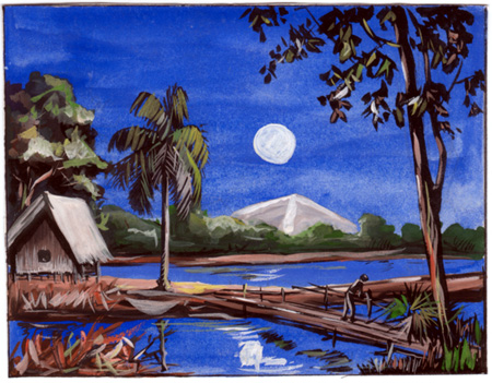 Hor Many's Painting of a moonlit Cambodian landscape